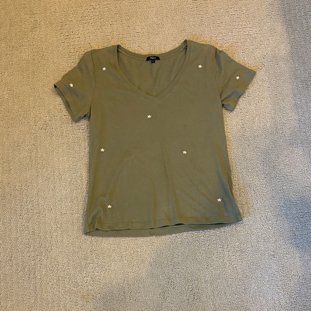 Rails Olive Star-Embellished V-Neck Tee